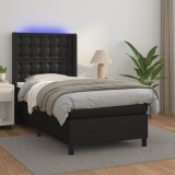 Gossi pat cu arcuri, saltea si led, negru, 80x200 cm, piele ecologica