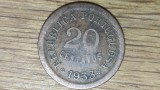 Cumpara ieftin Guinea Bissau portugheza - moneda coloniala rara - 20 centavos 1933 an unic batere, bronz - starea din imagini