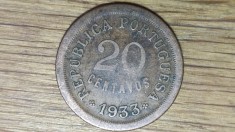 Guinea Bissau portugheza - moneda coloniala rara - 20 centavos 1933 an unic batere, bronz - starea din imagini