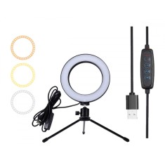 Lampa circulara cu telecomanda, dimensiune reglabila, intrare USB, 3200-5800K, 2A, 6,5W, 5V, 2,5kg, 16cm, negru/alb