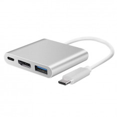 Adaptor USB C la HDMI 308, 3in1, USB 3.0, compact