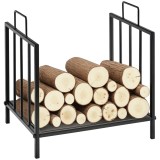 Outsunny Suport pentru Lemne pentru Interior și Exterior cu 2 M&acirc;nere, 44,5x33x46,5 cm, Negru | Aosom Romania