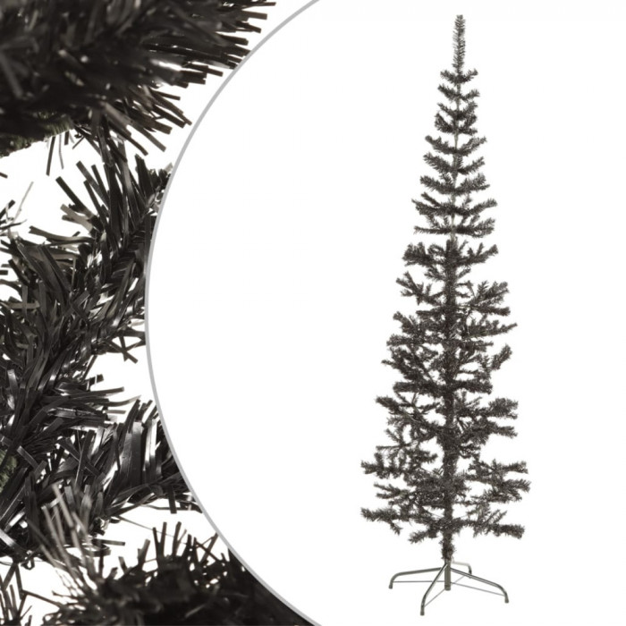 Brad de Crăciun artificial subțire, negru, 210 cm