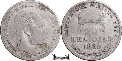 1869 KB, 20 Krajcz&amp;aacute;r - Francisc Iosif I - Regatul Ungariei | KM 446.1 foto