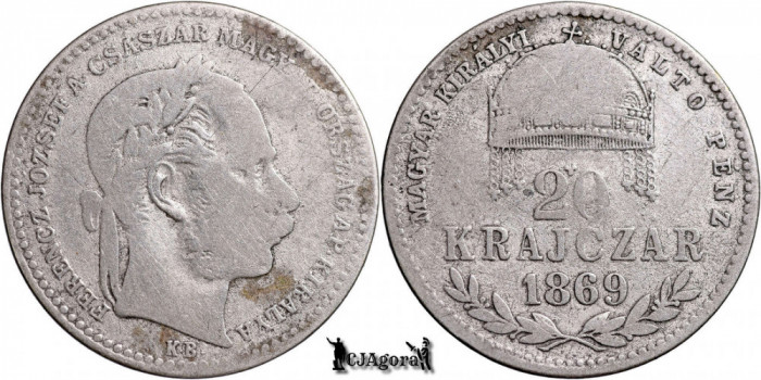1869 KB, 20 Krajcz&aacute;r - Francisc Iosif I - Regatul Ungariei | KM 446.1