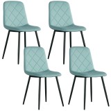 HOMCOM Lot de 4 scaune de sufragerie căptușite cu spătar &icirc;nalt, picioare din oțel și material textil cu aspect de catifea, verde | Aosom Romania