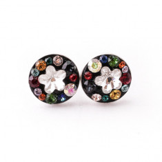 Cercei AG.925 cu surub, Swarovski Multicolor/Floare alba