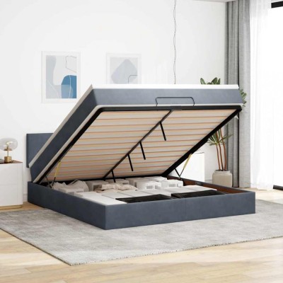 vidaXL Cadru de pat otoman cu saltea Gri &amp;icirc;nchis 180x200cm catifea 3312567 foto