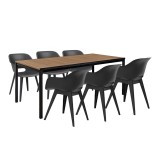 Set mobilier gradina Curver Flora Large 6+1, 200cm, Polipropilena, Frasin-Grafit