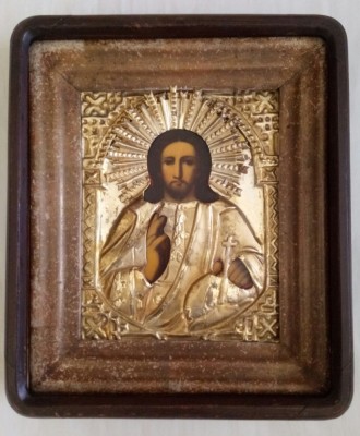 Icoana pe lemn, Kiot. Isus Pantocrator, sec 19, doc aut. si exp. 30,5cm x 26cm foto