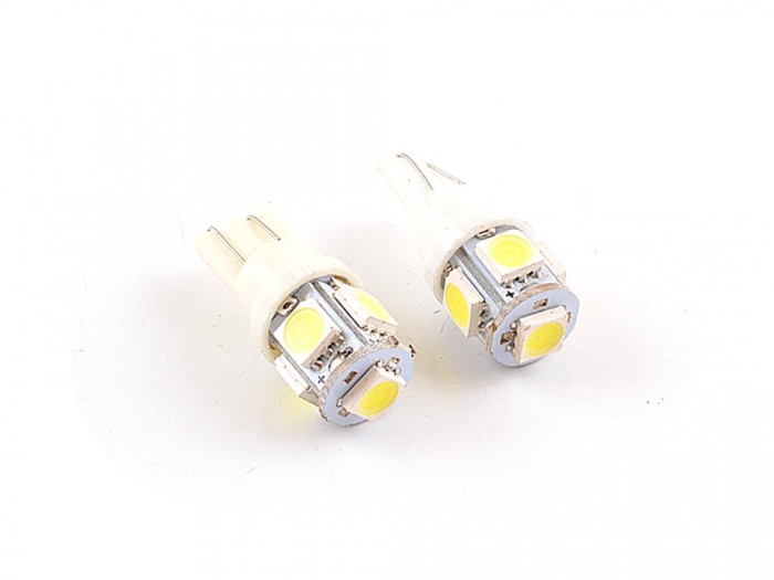 Set bec pozitie T10 cu 5 led-uri SMD, alb