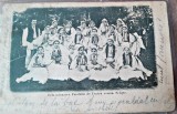 Fotografie tip carte postala, grup de fete in costume populare, 1903
