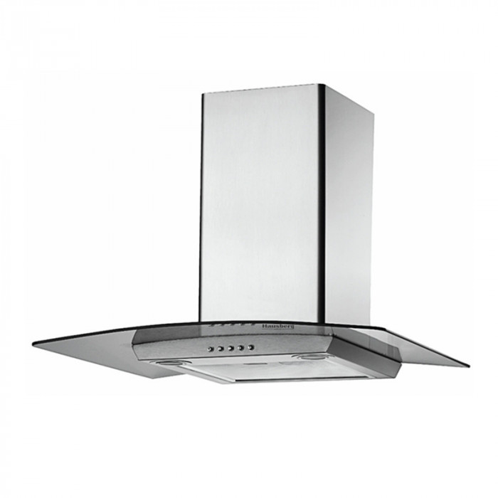 Hota incorporabila decorativa Hausberg, 190 W, 650 m3/h, 1 motor, 60 cm, inox/sticla, Argintiu