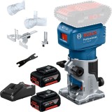 Bosch GLF 18V-8 + GBA + GAL 18V-40 - Masina de frezat 6 6.35 8 mm accesorii + Set 2 acumulatori si incarcator Li-Ion 18 V 5 Ah