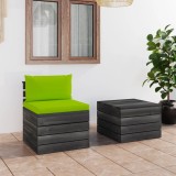 Set mobilier grădină din paleți vidaXL, 2 piese, lemn de pin, verde aprins, cu perne