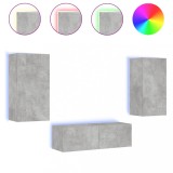 Cumpara ieftin Comode TV de perete cu lumini LED, 3 piese, gri beton