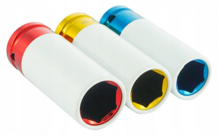 Set 3 tubulare lungi impact jante aliaj cu protectie cauciuc 17 19 21mm (V86100)