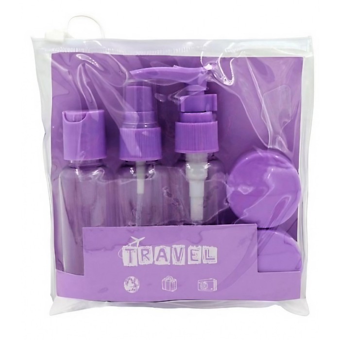 Set recipiente pentru cosmetice, flippy, 5 piese, cu gentuta, pentru calatorii, reutilizabile, mov, material plastic, 40 ml, 10g