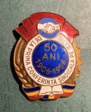 Insigna 50 ani de la prima conferinta sindicala pe tara 1906 1956