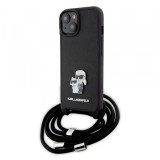 Husa pentru Apple iPhone 15 Plus, Karl Lagerfeld, Saffiano Crossbody Metal Pin Karl &amp; Choupette, Neagra