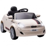 AIYAPLAY Mașinuță electrică copii 12V Fiat 500, baterie litiu, 2 motoare, telecomandă, crem, 3-6 ani | Aosom Romania