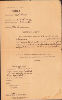 A2656N Declarație taxe comunale, comuna Pitești, 1916 foto