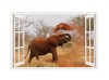 Sticker decorativ, Fereastra 3D, Elefant, 85 cm, 614STK, natura si peisaje