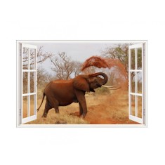 Sticker decorativ, Fereastra 3D, Elefant, 85 cm, 614STK