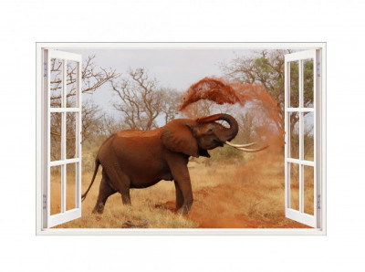 Sticker decorativ, Fereastra 3D, Elefant, 85 cm, 614STK foto
