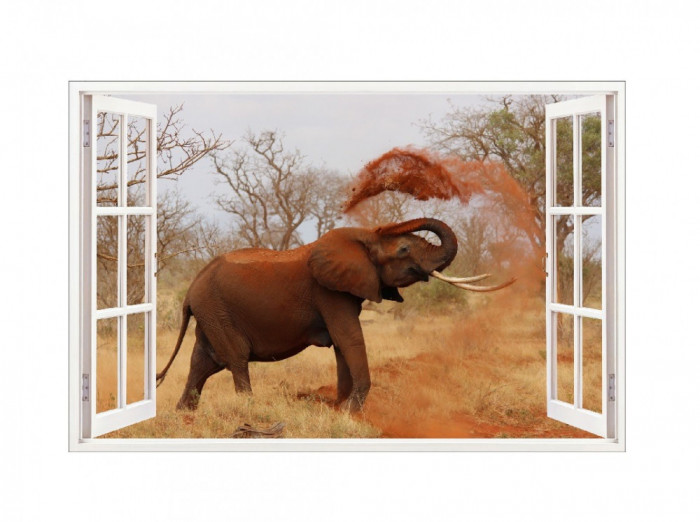 Sticker decorativ, Fereastra 3D, Elefant, 85 cm, 614STK