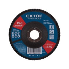 EXTOL PREMIUM disc lamelar pentru șlefuirea oțelului, aluminiului, plasticului și lemnului, 125&times;22mm; P40, conic, max.:12.300 rpm, E