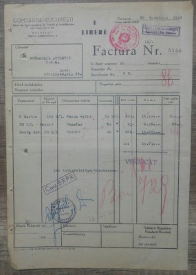 Factura Comtextil Bucuresti, 1949 foto
