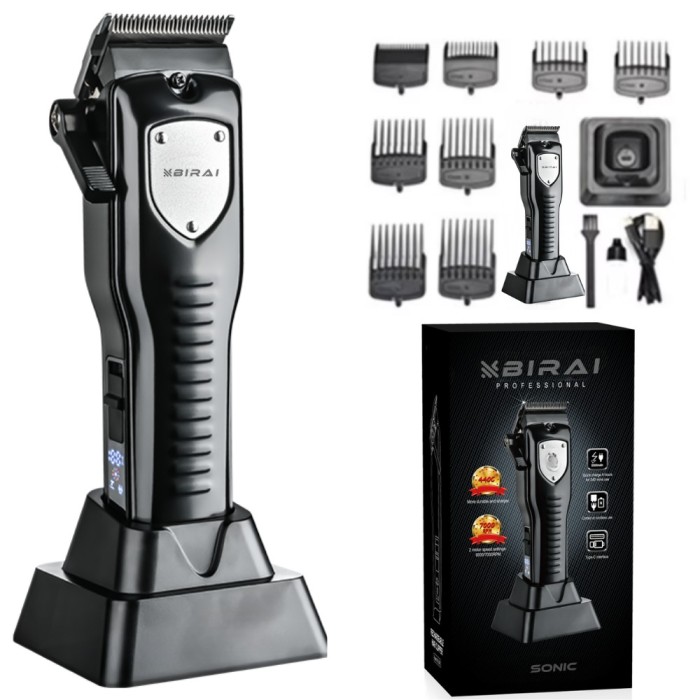 Masina De Tuns Profesionala BIRAI Sonic cu Acumulator, Stand de Incarcare, Motor Puternic 7000 RPM, LED, Incarcare Super Rapida USB, Rezistenta La Apa