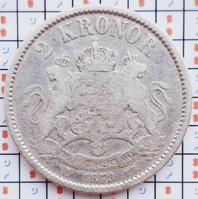 1040 Suedia 2 kronor 1878 Oscar II (1872-1907) km 742 argint