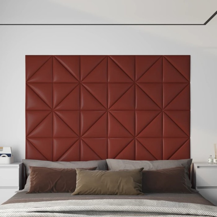 vidaXL Panouri de perete 12 buc. roșu vin 30x30 cm, piele eco, 0,54 m&sup2;