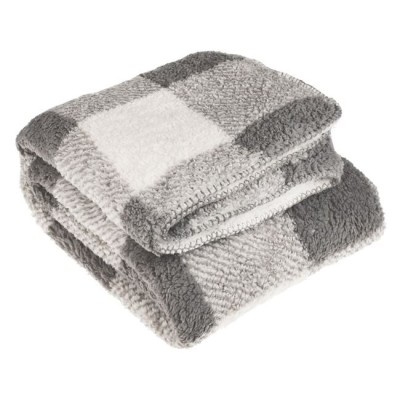 Patura cu Doua Fete Gri in Carouri &amp;amp; Ecru Sherpa 200x150cm foto