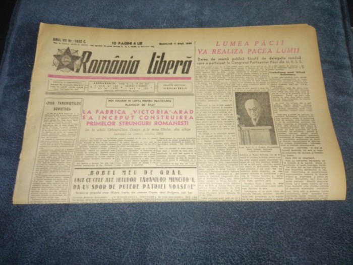 ZIARUL ROMANIA LIBERA 11 SEPTEMBRIE 1949