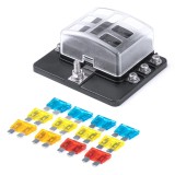 Cutie ceramica pentru sigurante auto universala cu 6 locuri, set 12 sigurante, UNI/ATO 19mm, conectori 6,3 mm, baza 95x52 mm, AMiO