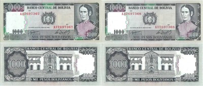 2 &amp;times; 1982 ( 25 VI ) , 1,000 pesos bolivianos ( P-167a.1 ) - Bolivia - stare UNC foto