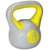 SPORTNOW Kettlebell 4kg Antrenament Fitness, Bază Plată, M&acirc;ner Ergonomic, PU și Nisip, 18x12x20 cm, Galben | Aosom Romania