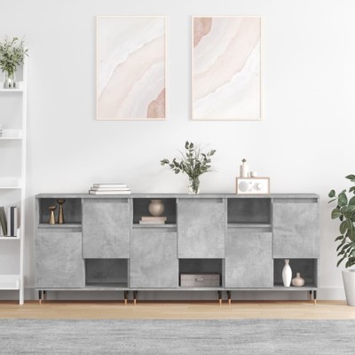 vidaXL Servante, 3 piese, gri beton, lemn prelucrat foto