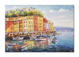 Cumpara ieftin Tablou pictat manual living, dormitor - Colt de rai, peisaj cu barci - 100x70cm ulei pe panza in cutit efect 3D, Magnific!