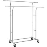 SONGMICS Suport pentru haine pe roti, sina dubla extensibila, din inox cromat, sarcina 100kg, 129x55x148cm, argintiu Household NewTrend