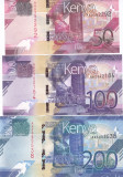 Bancnota Kenya 50, 100 si 200 Shilingi 2019 - PNew UNC ( Set x3 - SERIE NOUA )
