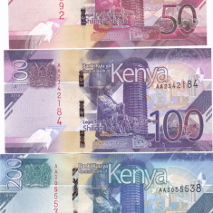 Bancnota Kenya 50, 100 si 200 Shilingi 2019 - PNew UNC ( Set x3 - SERIE NOUA )