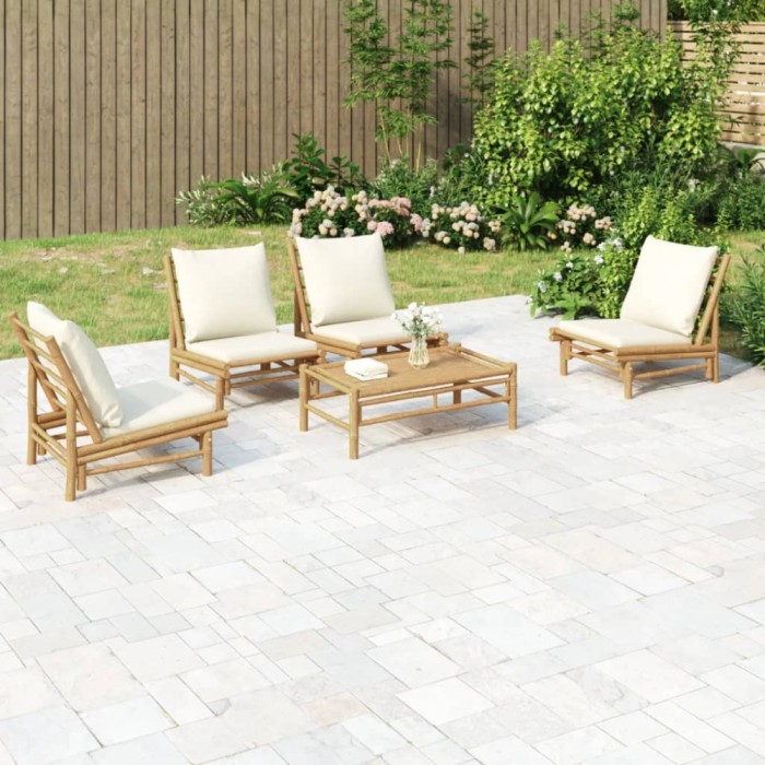 Gossi set mobilier de gradina cu perne alb crem, 2 piese, bambus