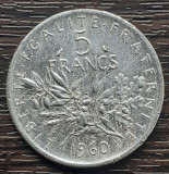 (A825) MONEDA DIN ARGINT FRANTA - 5 FRANCS 1960, SEMANATOAREA, 12 GRAME, AG 835, Europa