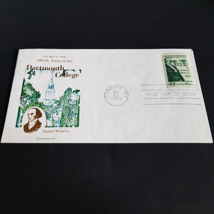 Plic Filatelic Dartmouth College 200 Ani - Prima Zi de Emisiune 1969, Cu Daniel Webster.FDC