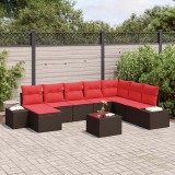 vidaXL Set de canapele pentru grădină cu pernă 9 pcs Maro poliratan 3347194