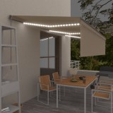 Copertină retractabilă manual cu stor&amp;LED, crem, 6x3 m